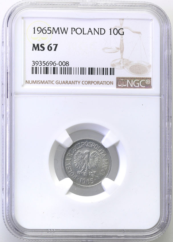 PRL. 10 groszy 1965 aluminium NGC MS67 (2 MAX)